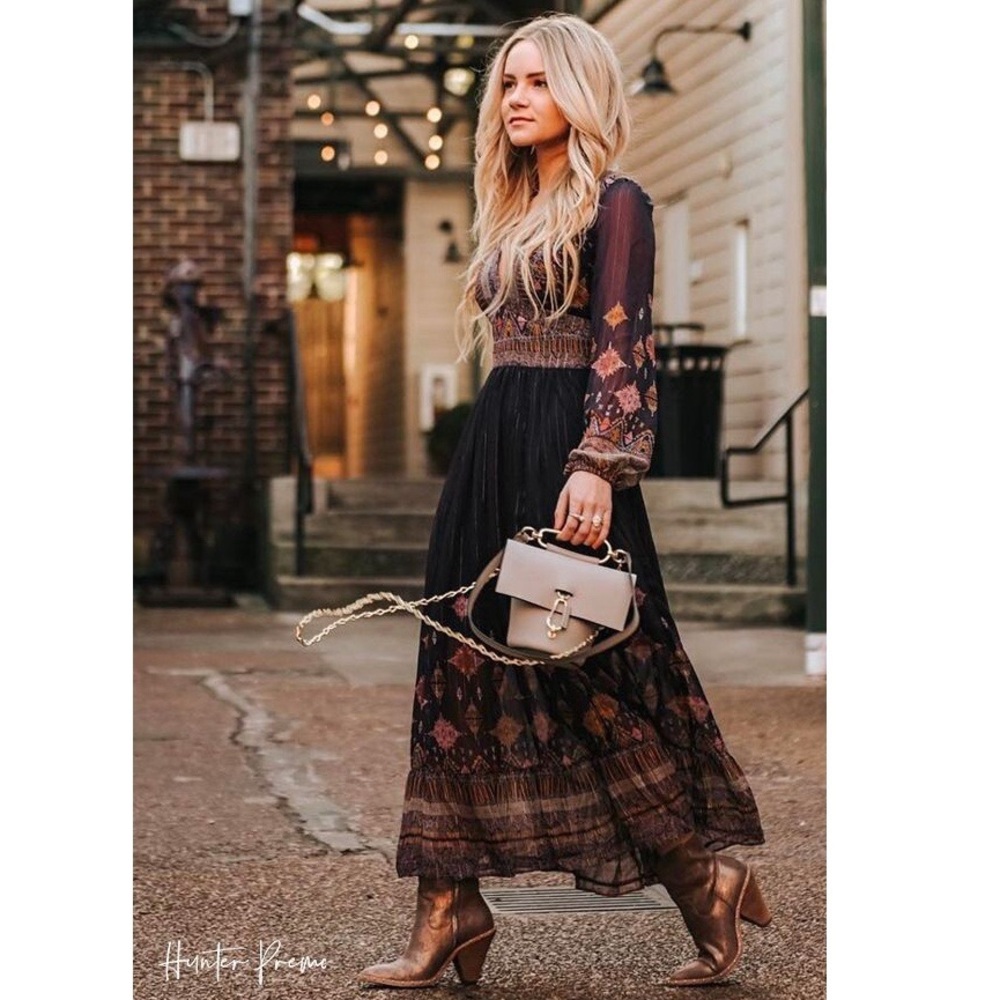 Rare Free People Wishing Well Metallic Lurex Boho Printed Midi Dress Small - Picture 3 of 10